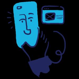 hand holding a mobile phone with a face