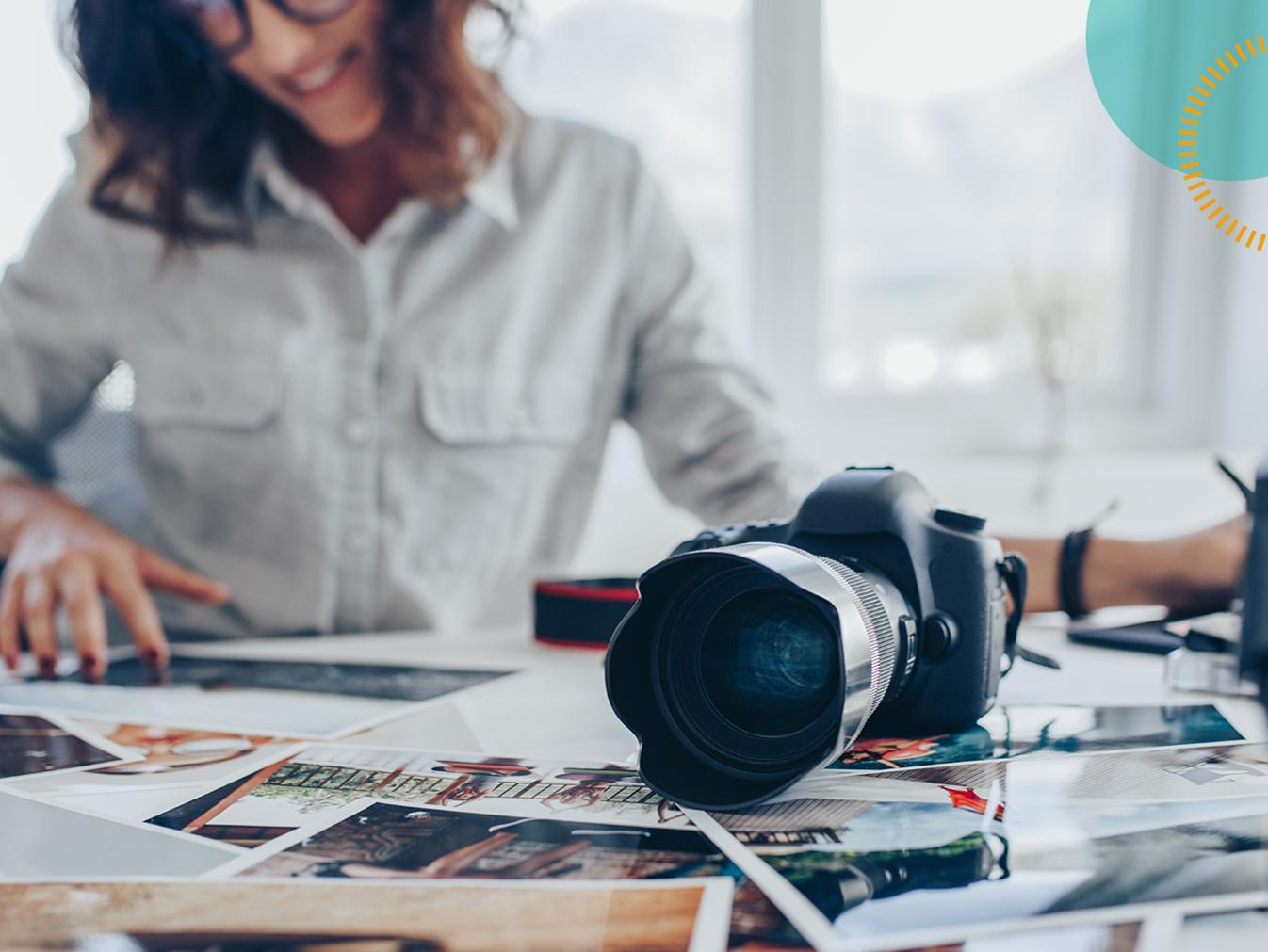 woman picking the perfect photo for a media placement