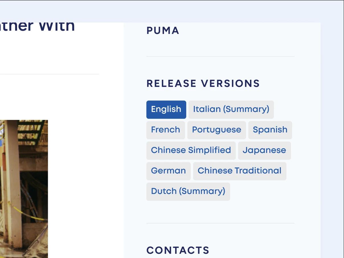 Example of a translated Business Wire press release