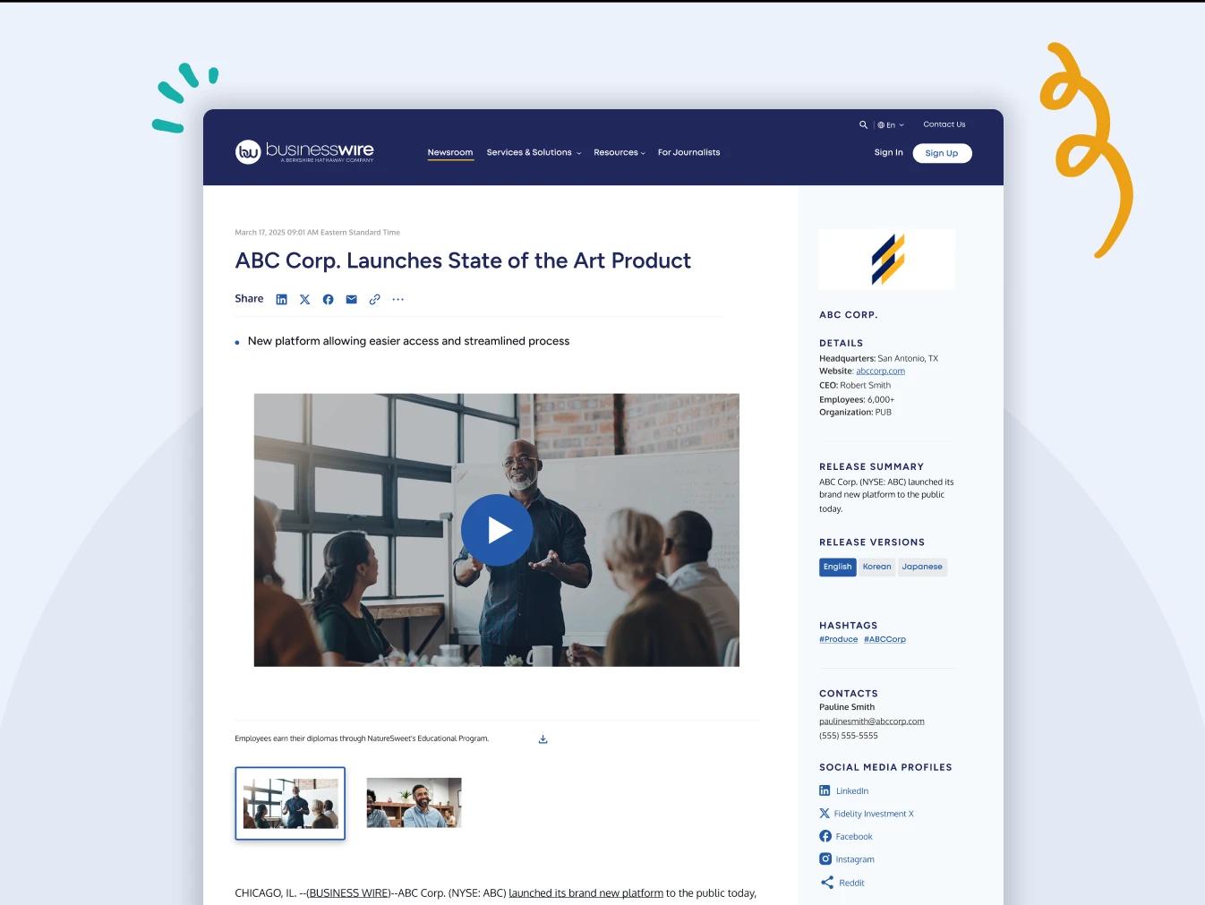 Example of a Business Wire press release