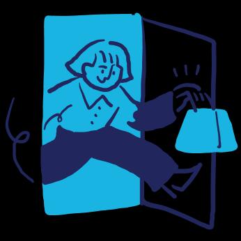 woman going through a doorway with a shopping bag