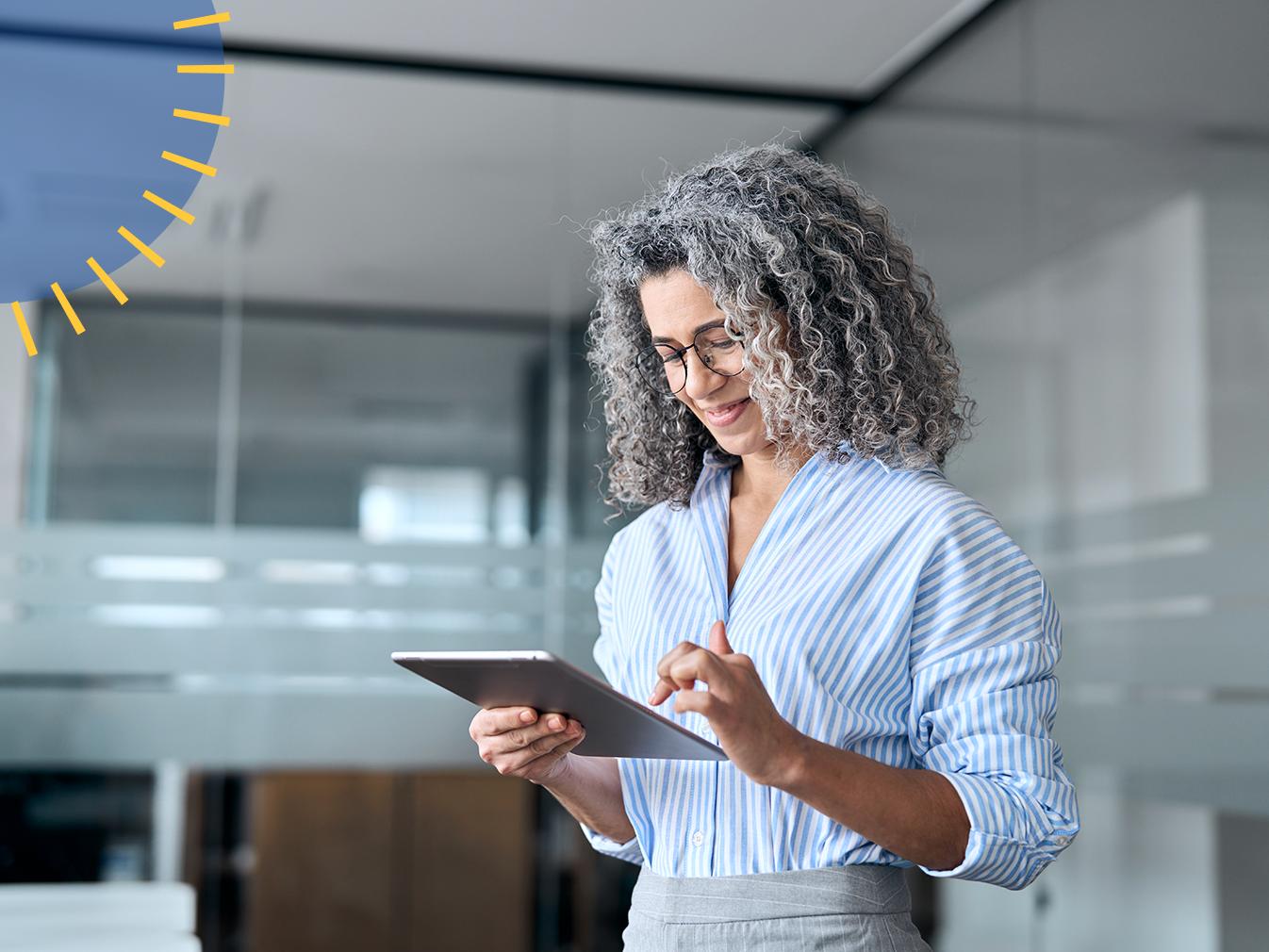 woman scrolling on a tablet