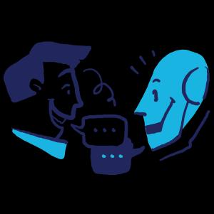 man and robot having a conversation